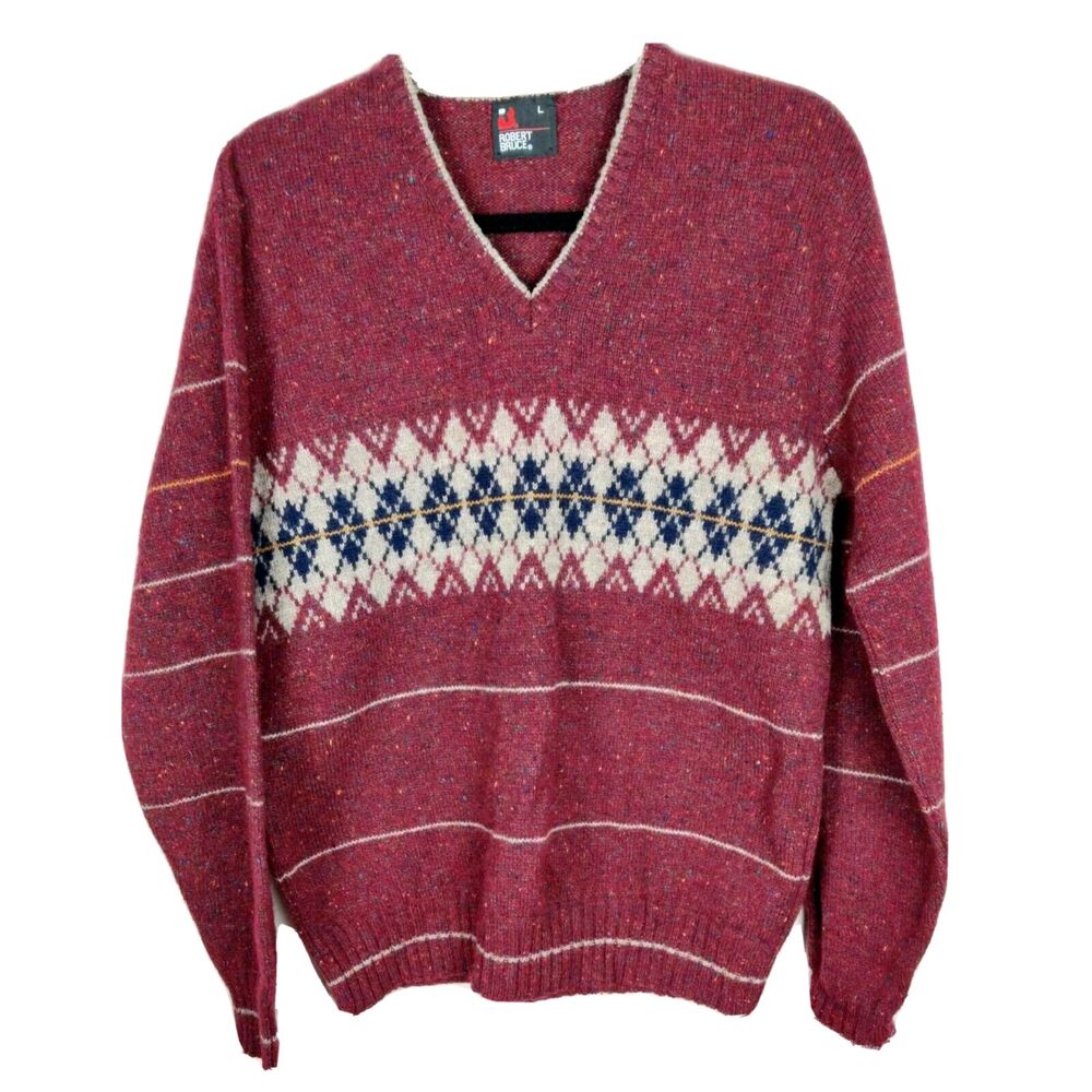 Vintage Robert Bruce Geometric Pattern Multicolored Sweater Mens Large USA